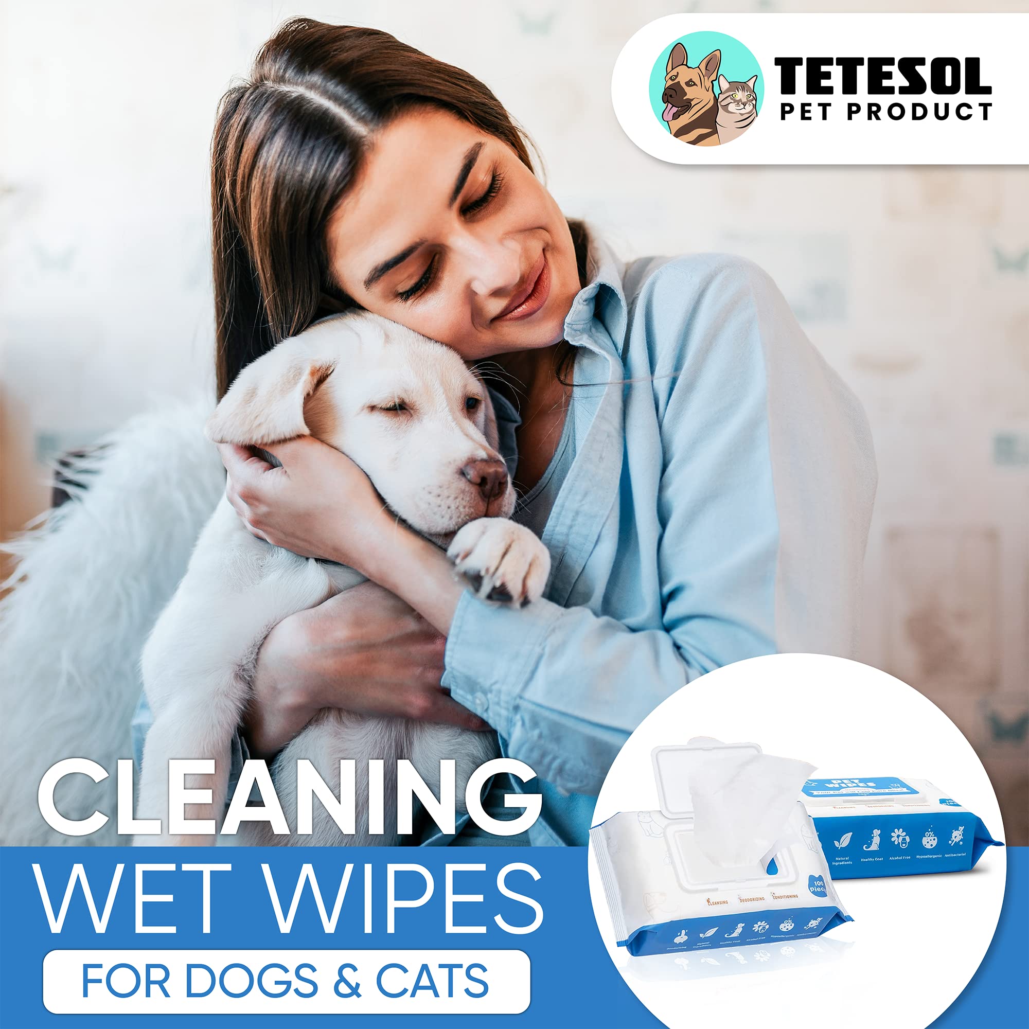 Tetesol unscented dog wipes in use for gentle grooming
