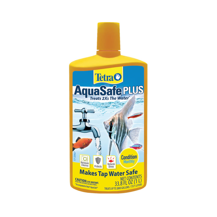 Tetra AquaSafe Plus bottle pouring for easy water conditioning in aquariums