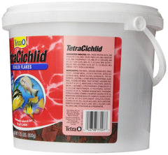 TetraCichlid flakes dispenser lid on select sizes enabling hands-free feeding.
