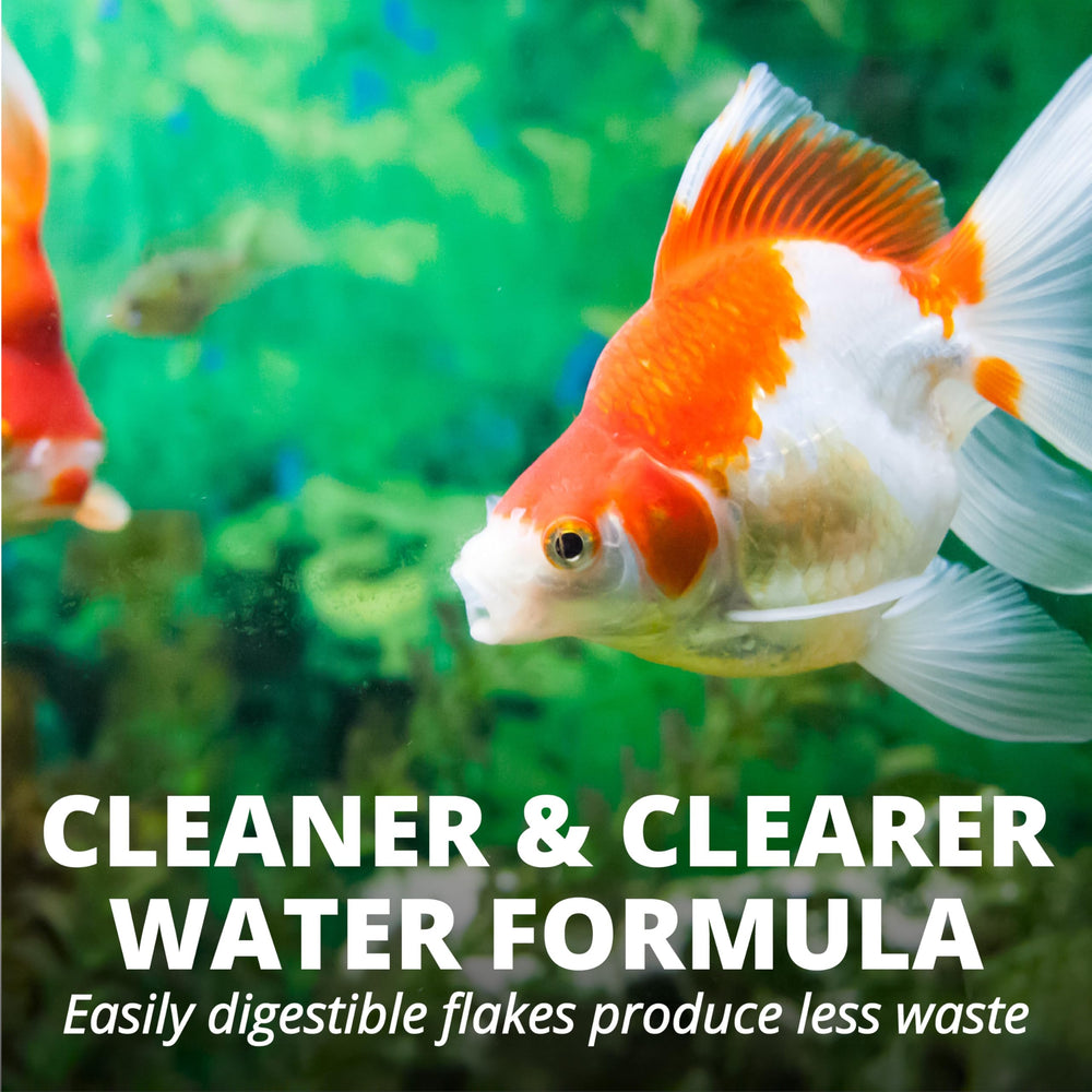 Tetra Goldfish Flakes dispensing lid enables hands-free feeding and cleaner tanks