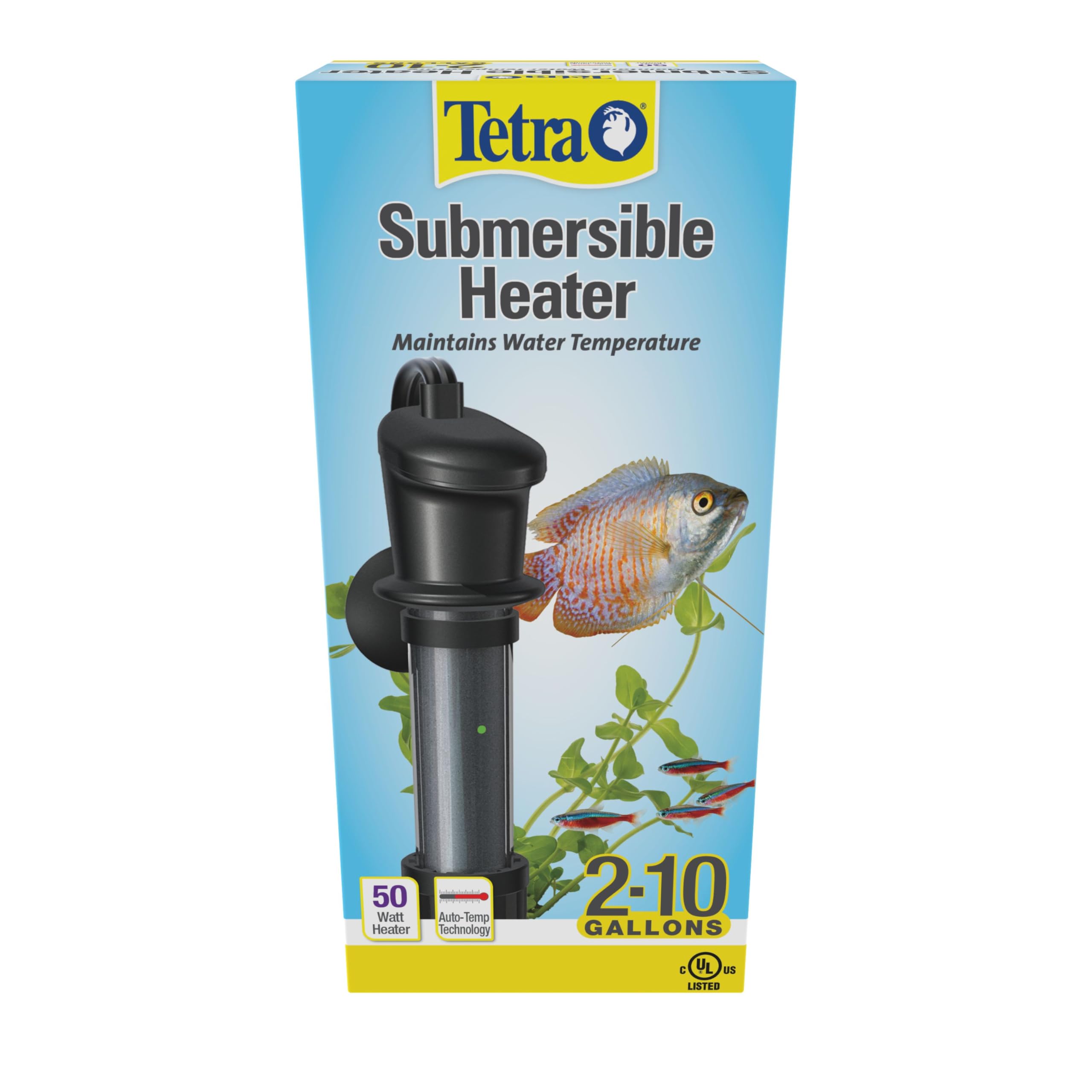 Tetra HT submersible heater with indicator lights showing heating status.