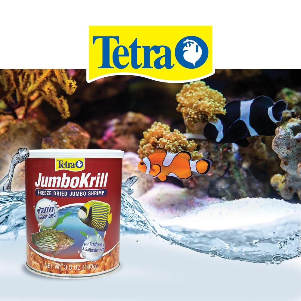 Tetra JumboKrill pieces close-up image focusing on shrimp chunks for versatile feeding.