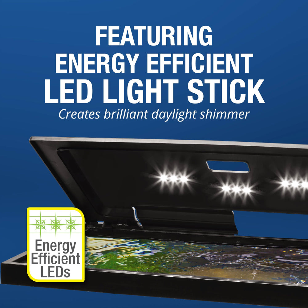 Tetra LED Hood 20x10 hinged lid allows effortless feeding and maintenance.