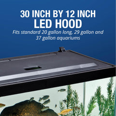 Tetra LED Hood 30in-12in hinged opening enables easy tank access.