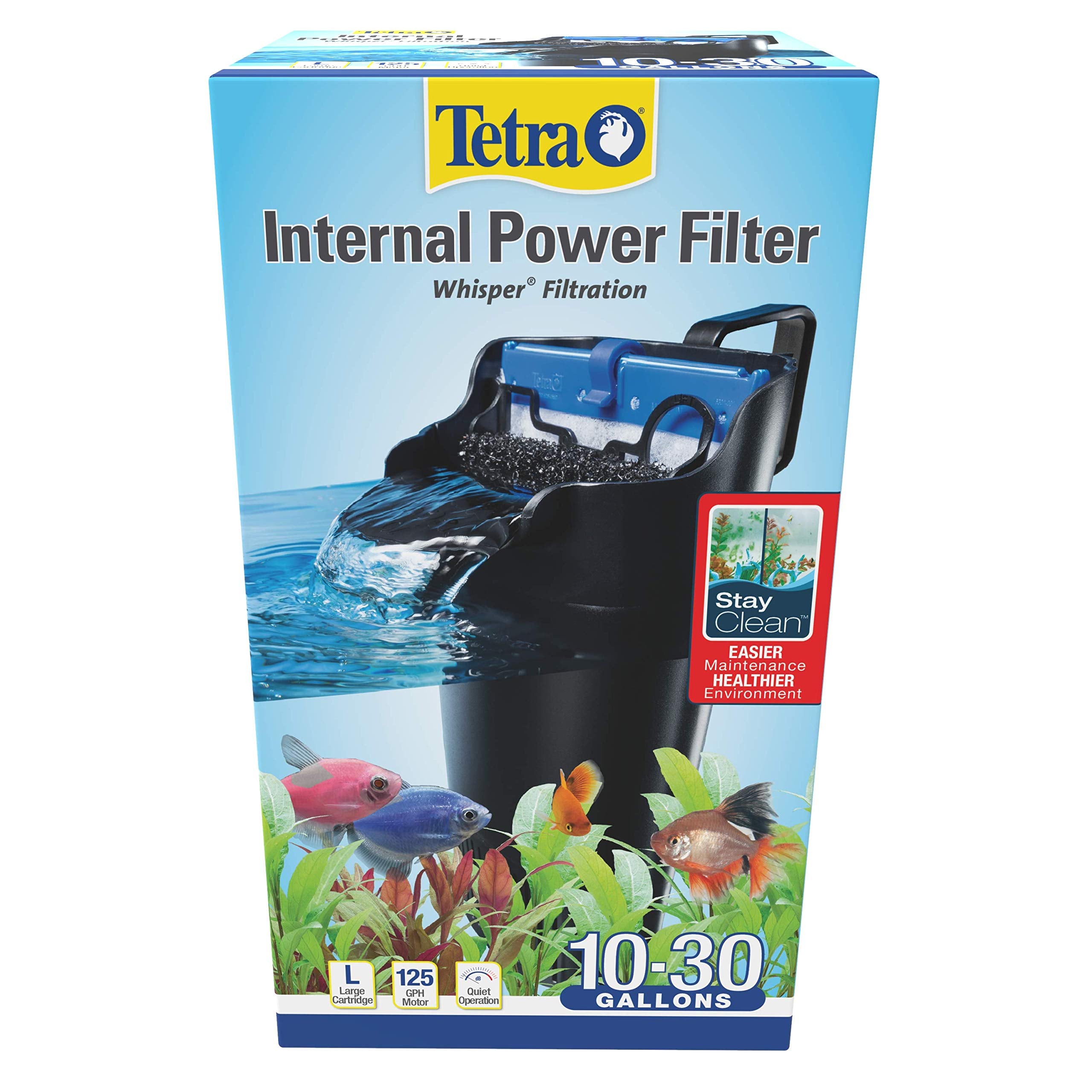 Tetra Whisper Internal Filter mounted inside the aquarium for quiet filtration.