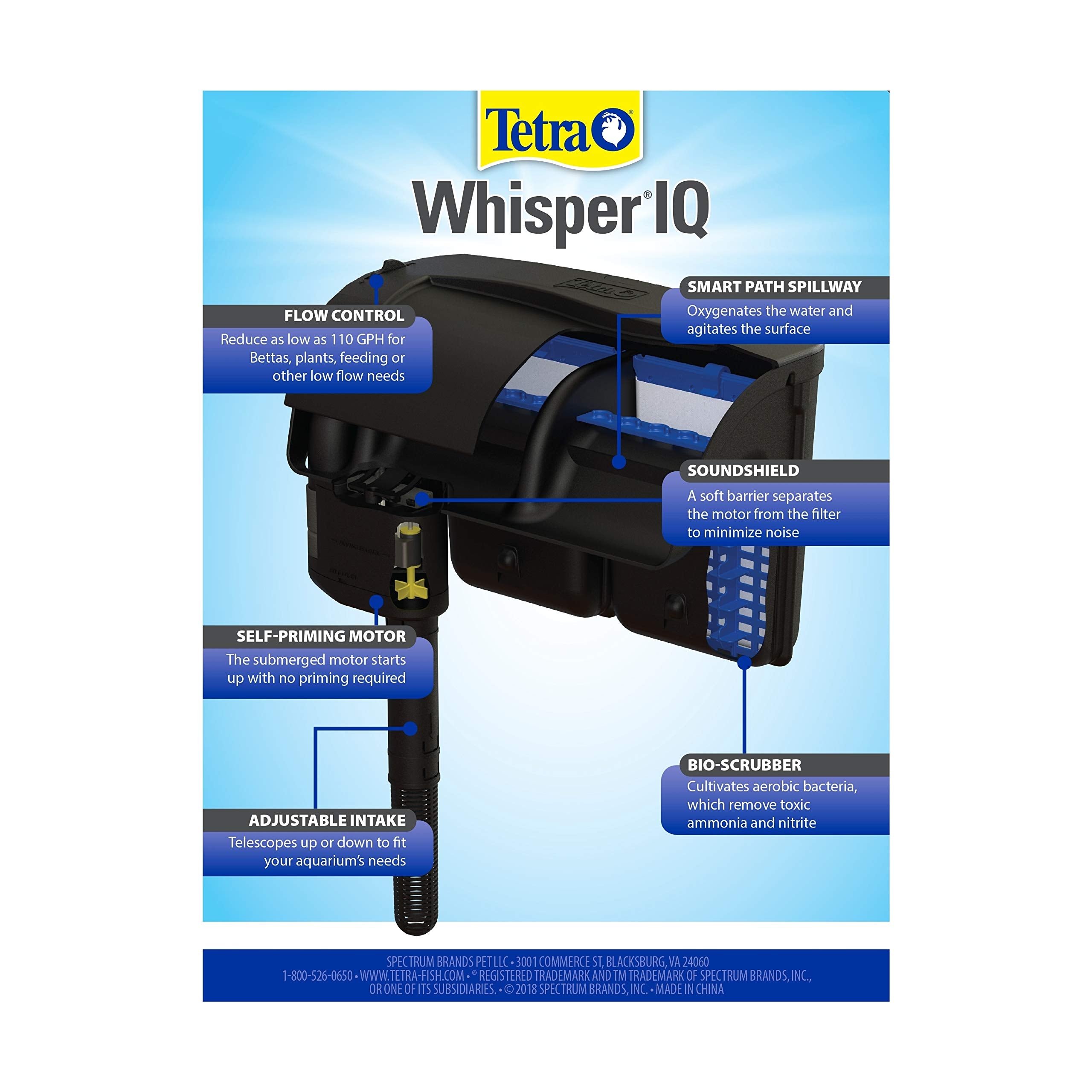 Tetra Whisper IQ Power Filter's smart path spillway oxygenates water at the surface.