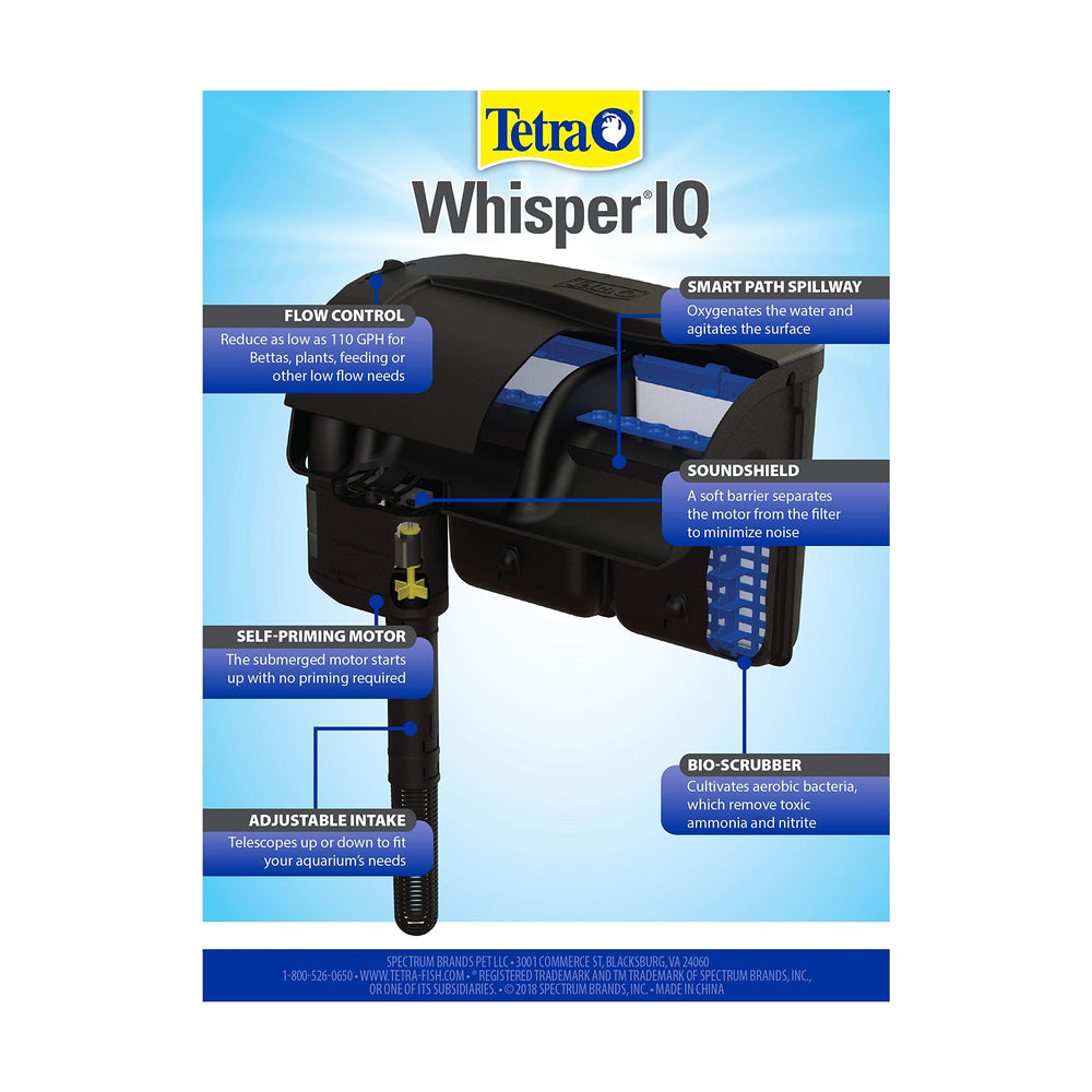 Tetra Whisper IQ Power Filter's smart path spillway oxygenates water at the surface.