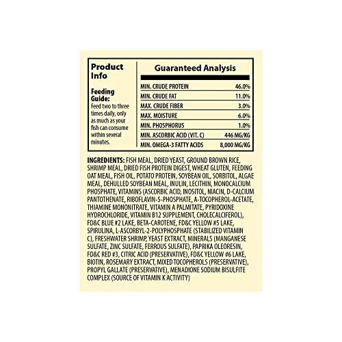 Back label detailing antioxidants and prebiotics in Tetramin flakes
