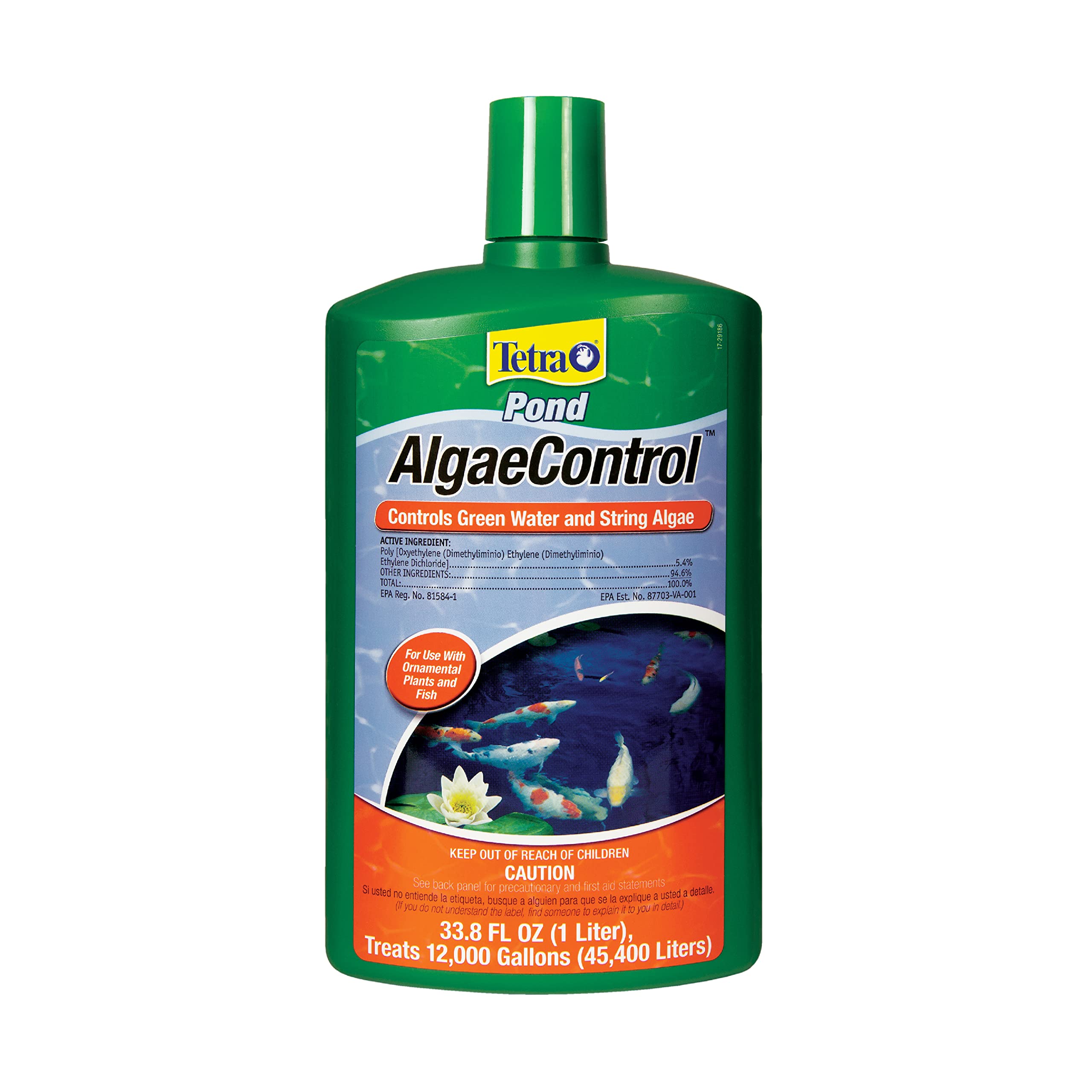 TetraPond AlgaeControl bottle prepared for pond treatment