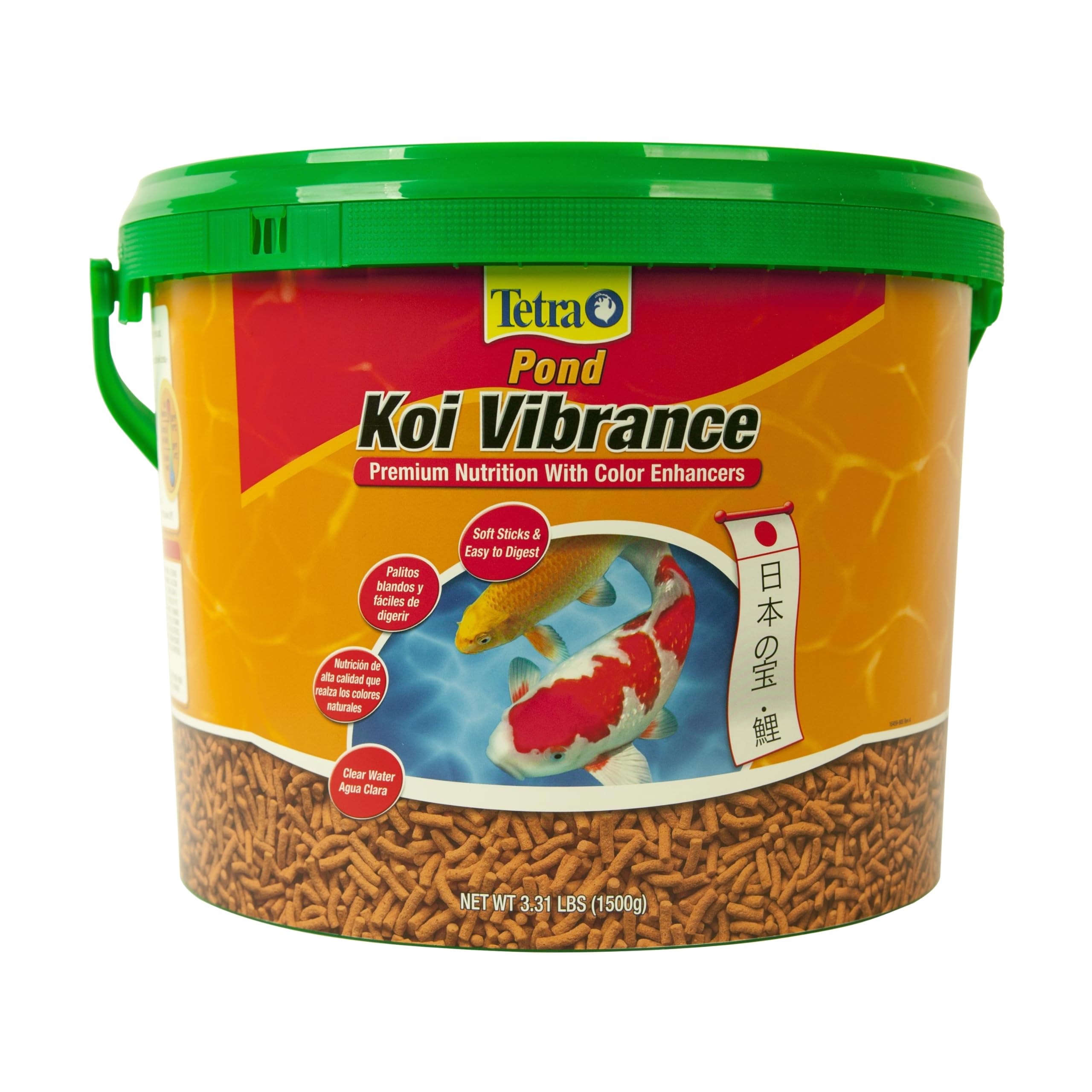 TetraPond Koi Vibrance bottle-pour shows convenient feeding for koi and goldfish.