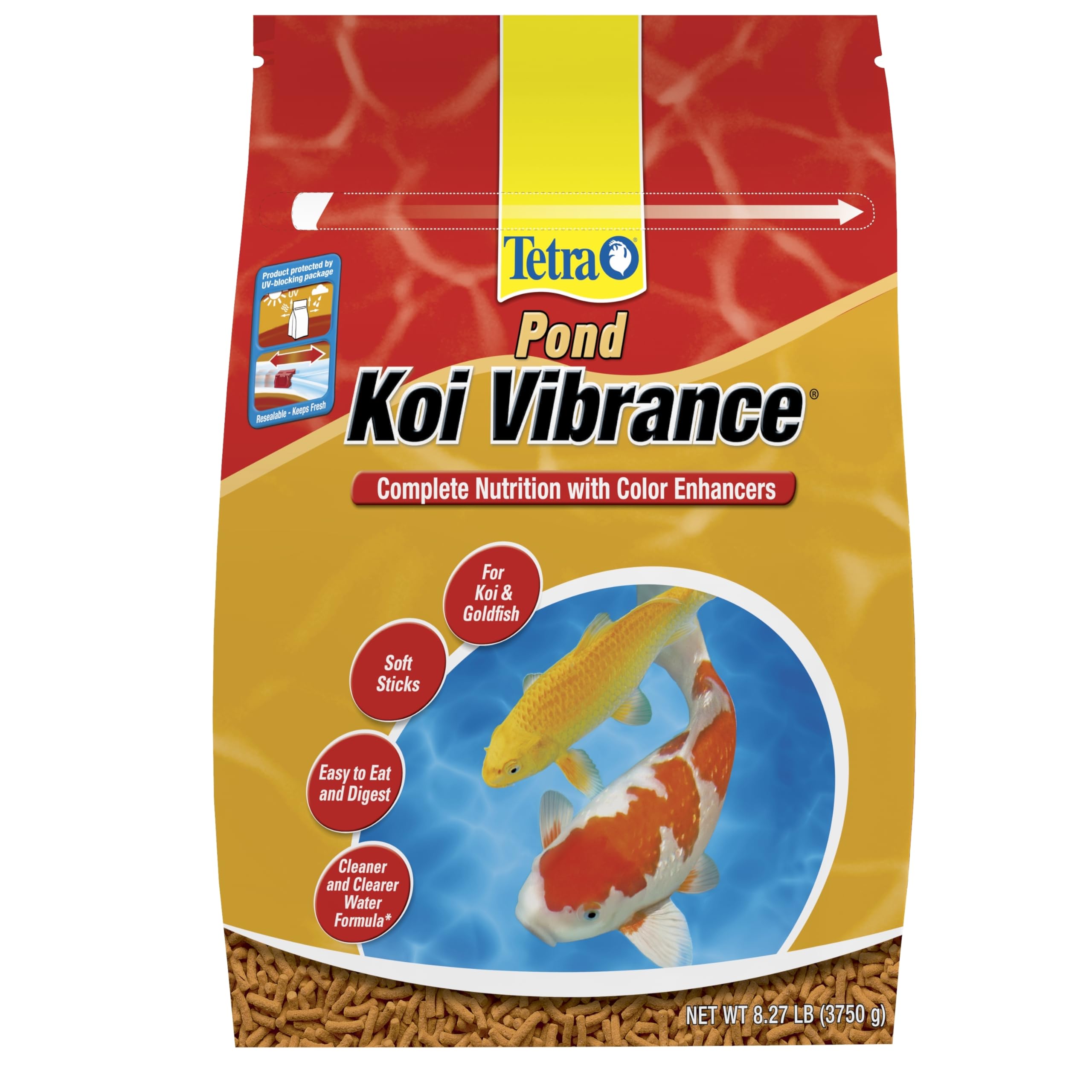TetraPond Koi Vibrance soft sticks in a bottle for easy feeding and digestion.