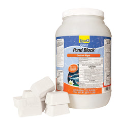TetraPond Pond Block dosage guide helps treat 100 to 250 gallons for cleaner water.