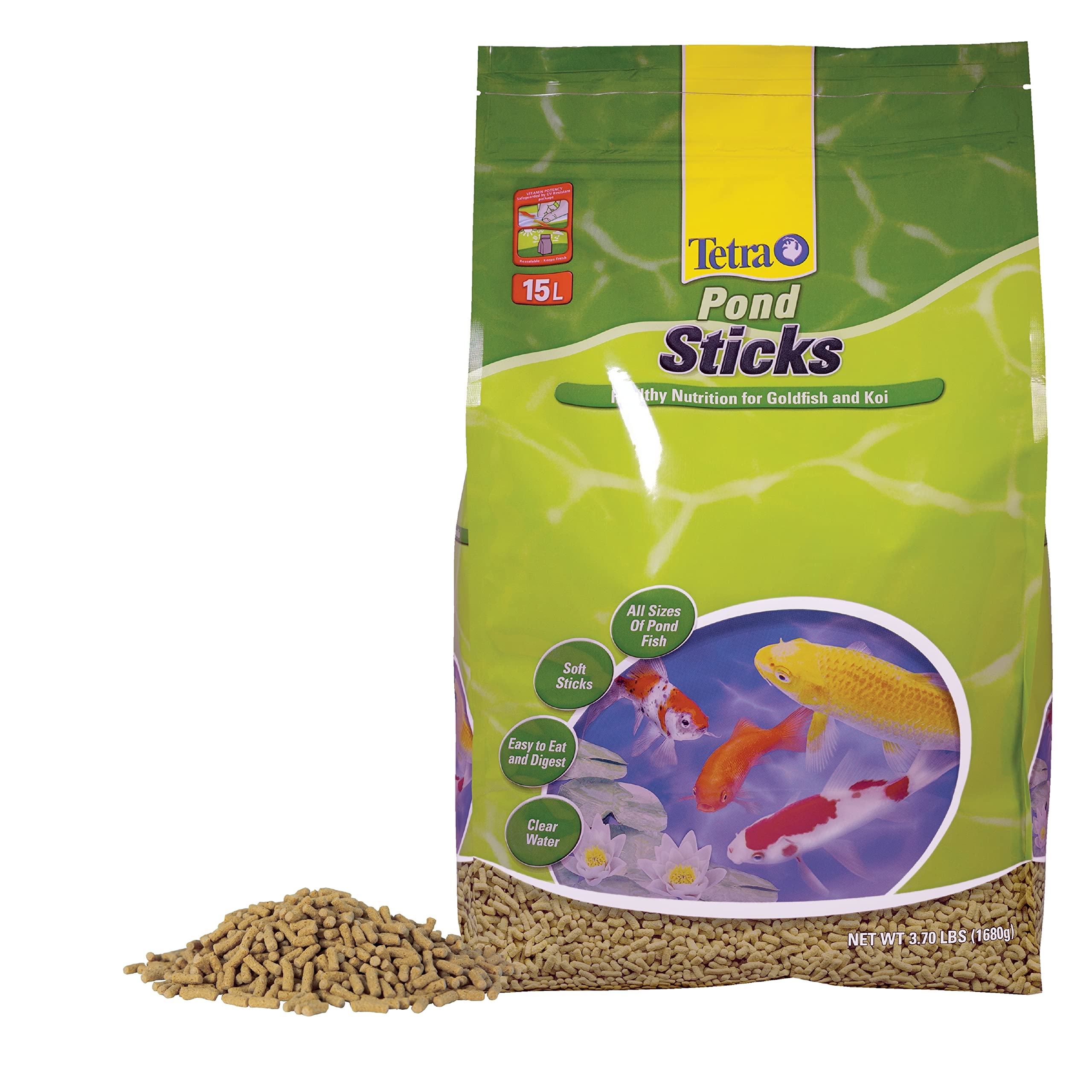 TetraPond Pond Sticks enriched with vitamins for growth and metabolism.