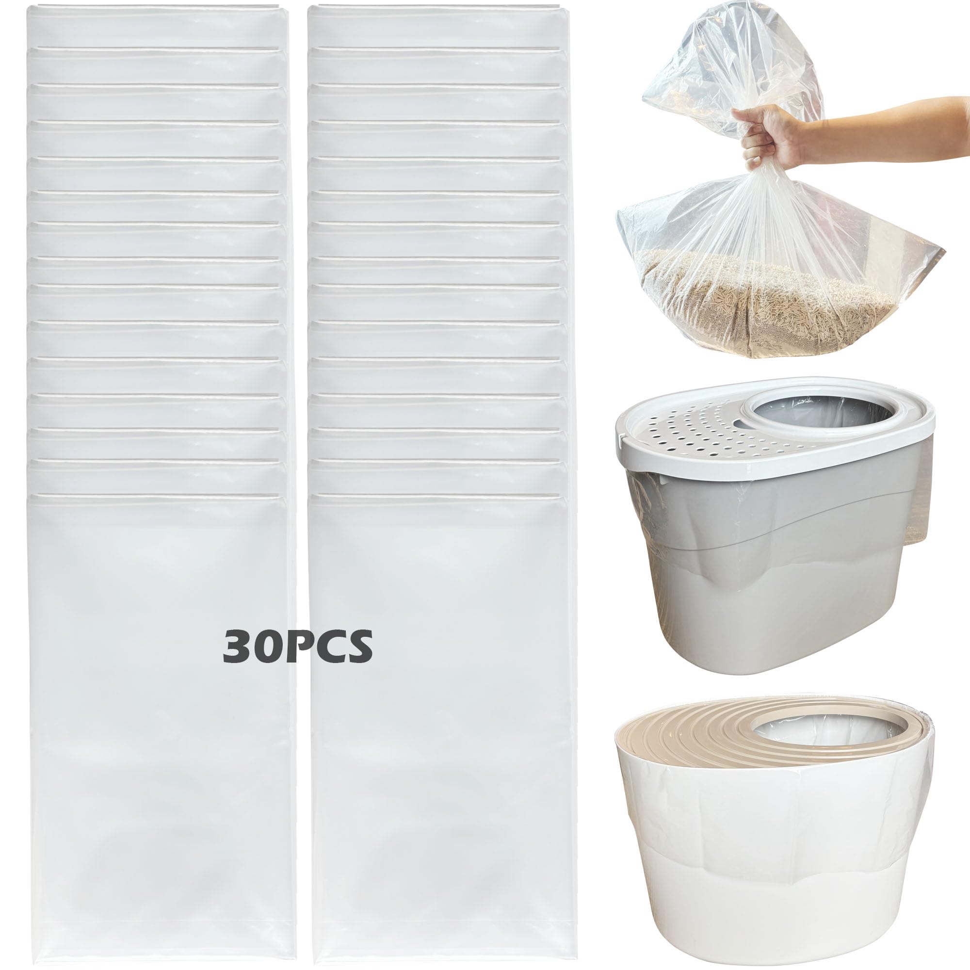 TeurWone 30-pack litter liners for IRIS top-entry, ready for quick replacement.