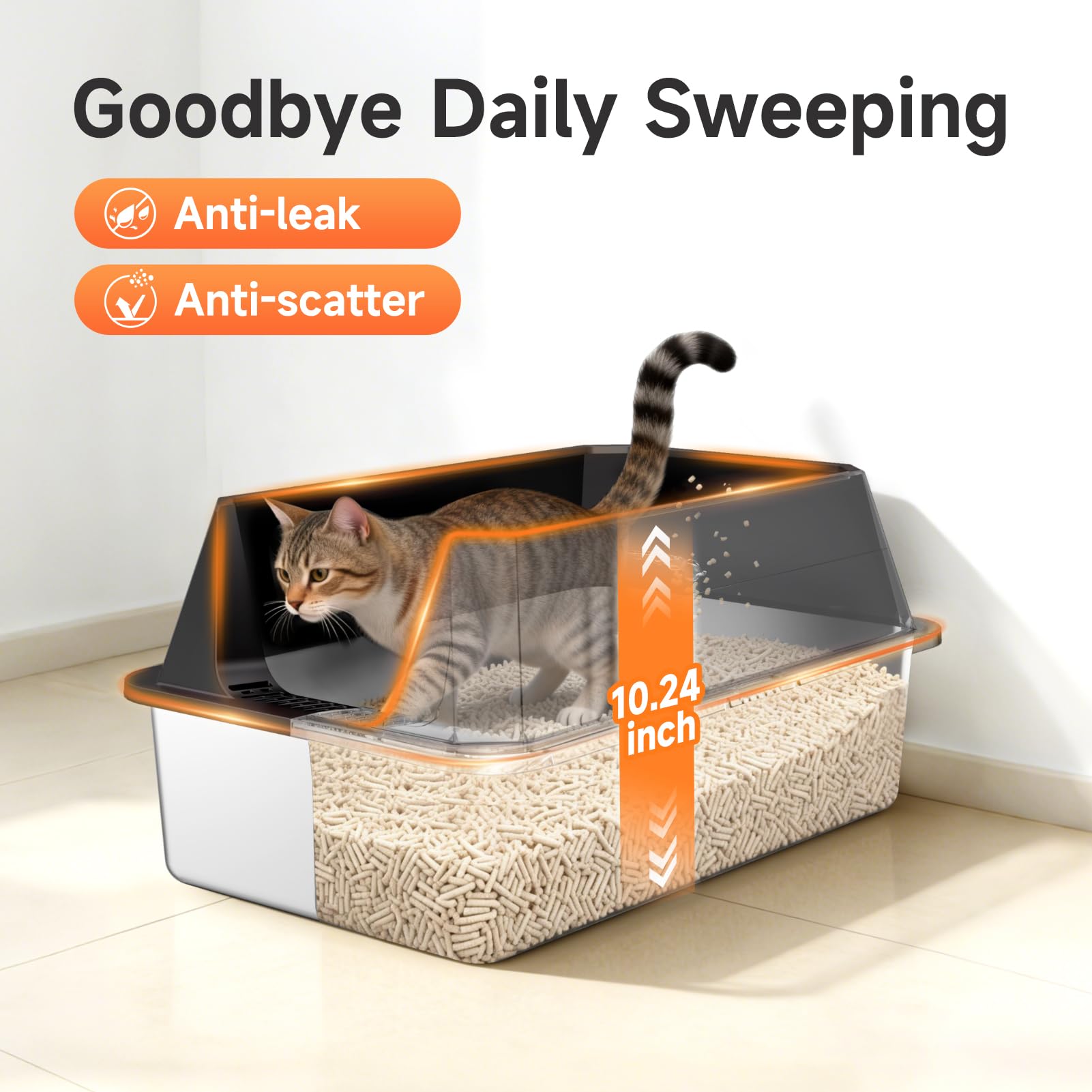 Tevila litter box includes scoop for easy waste removal