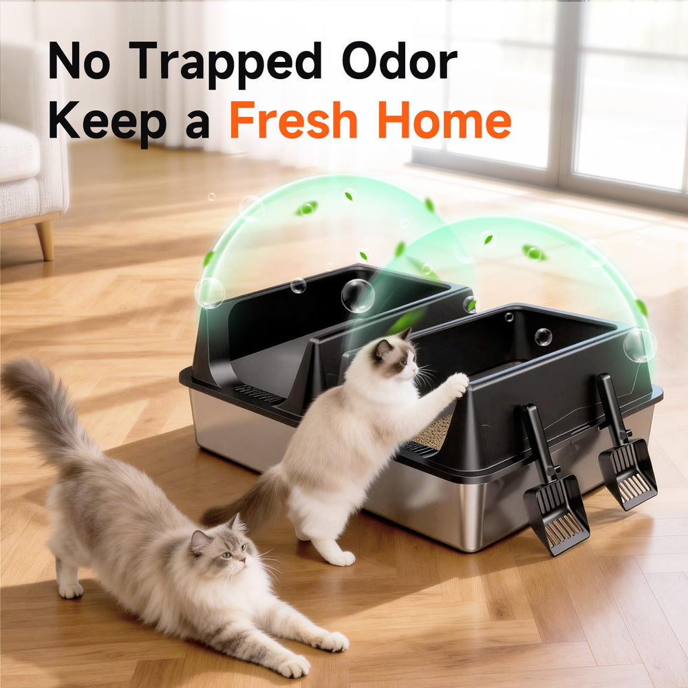 Tevila XL stainless litter box anti-leak design keeps urine contained and floors clean.