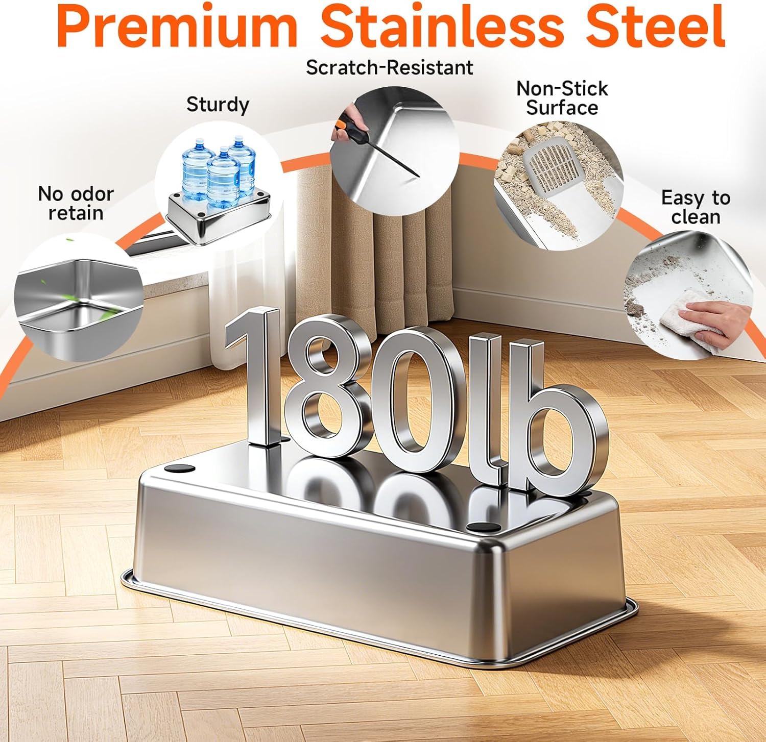 Tevila XL stainless litter box floor-protective pads prevent slipping and protect flooring.