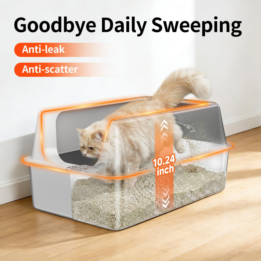 Tevila XL litter box top view highlights wide opening for easy scooping.