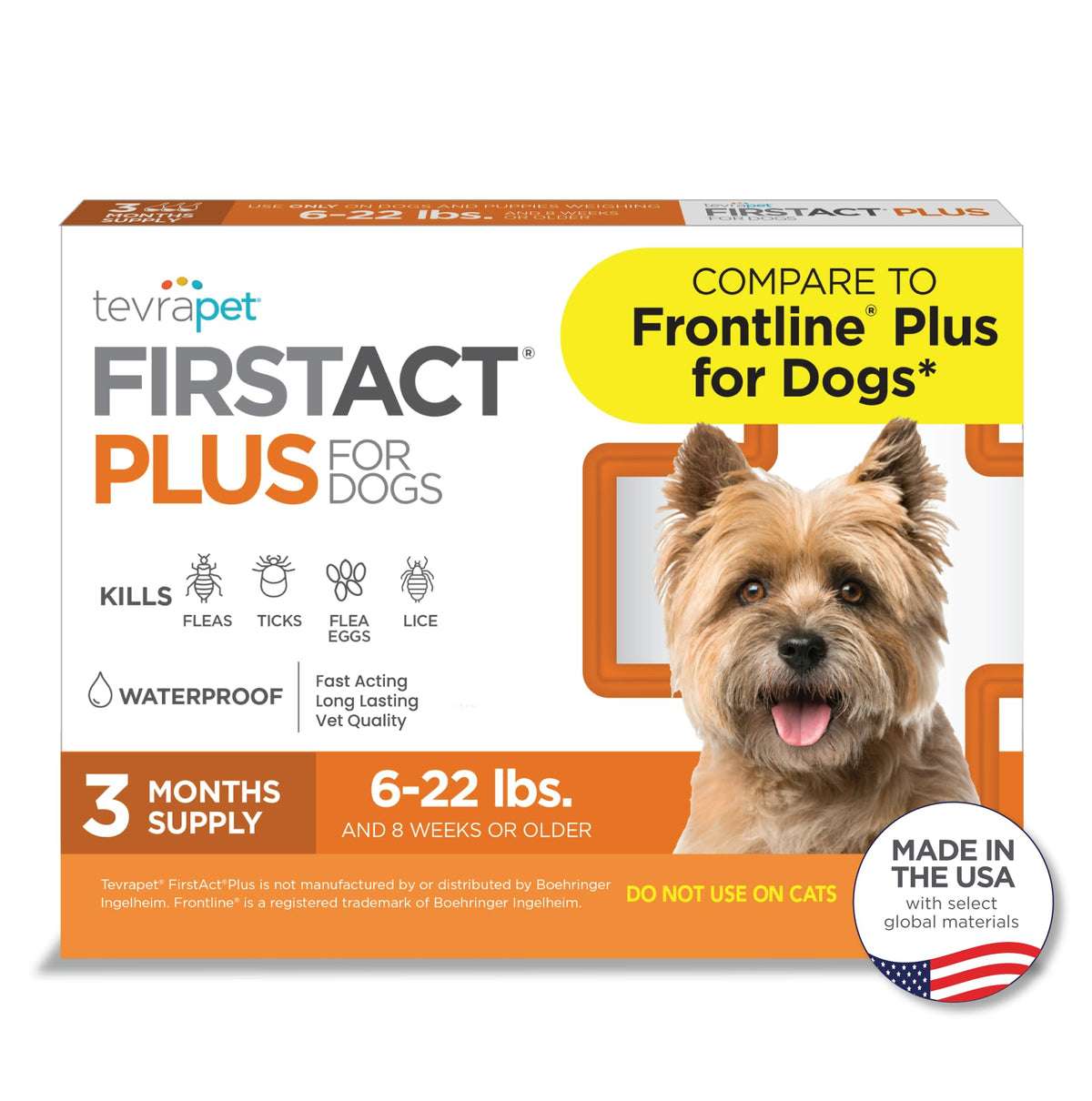 TevraPet FirstAct Plus packaging shows three monthly doses for dogs.