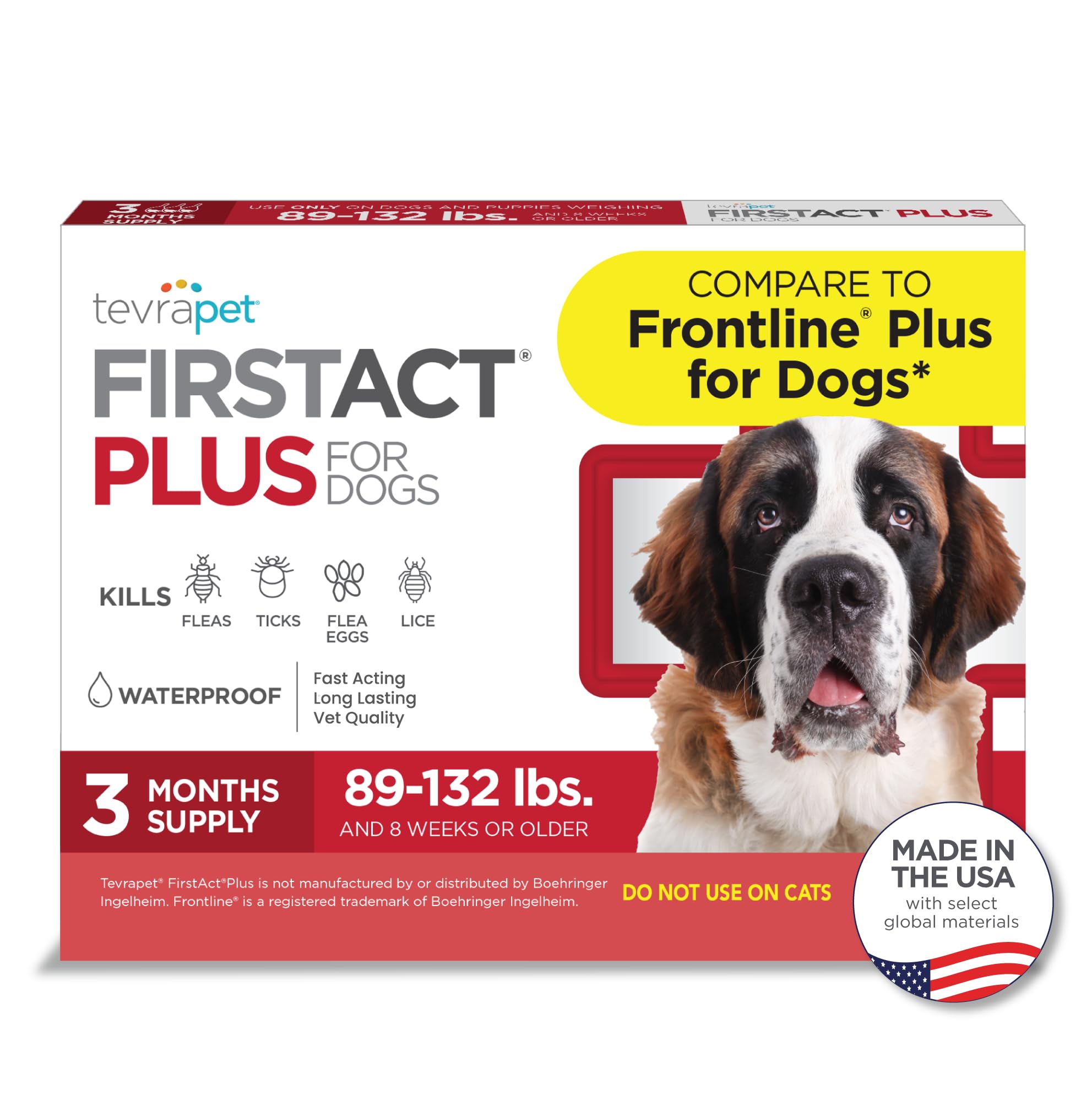 TevraPet FirstAct Plus packaging for extra large dogs with a three-dose plan