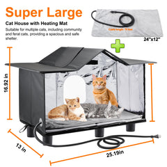 Texsens heated cat house side view highlights versatile protection for outdoor cats in yards.