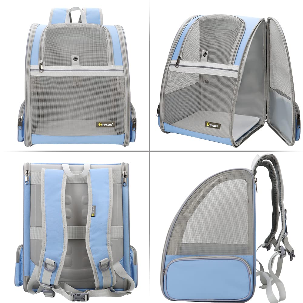 Texsens Pet Backpack Carrier with buckle support reduces shoulder strain on long outings