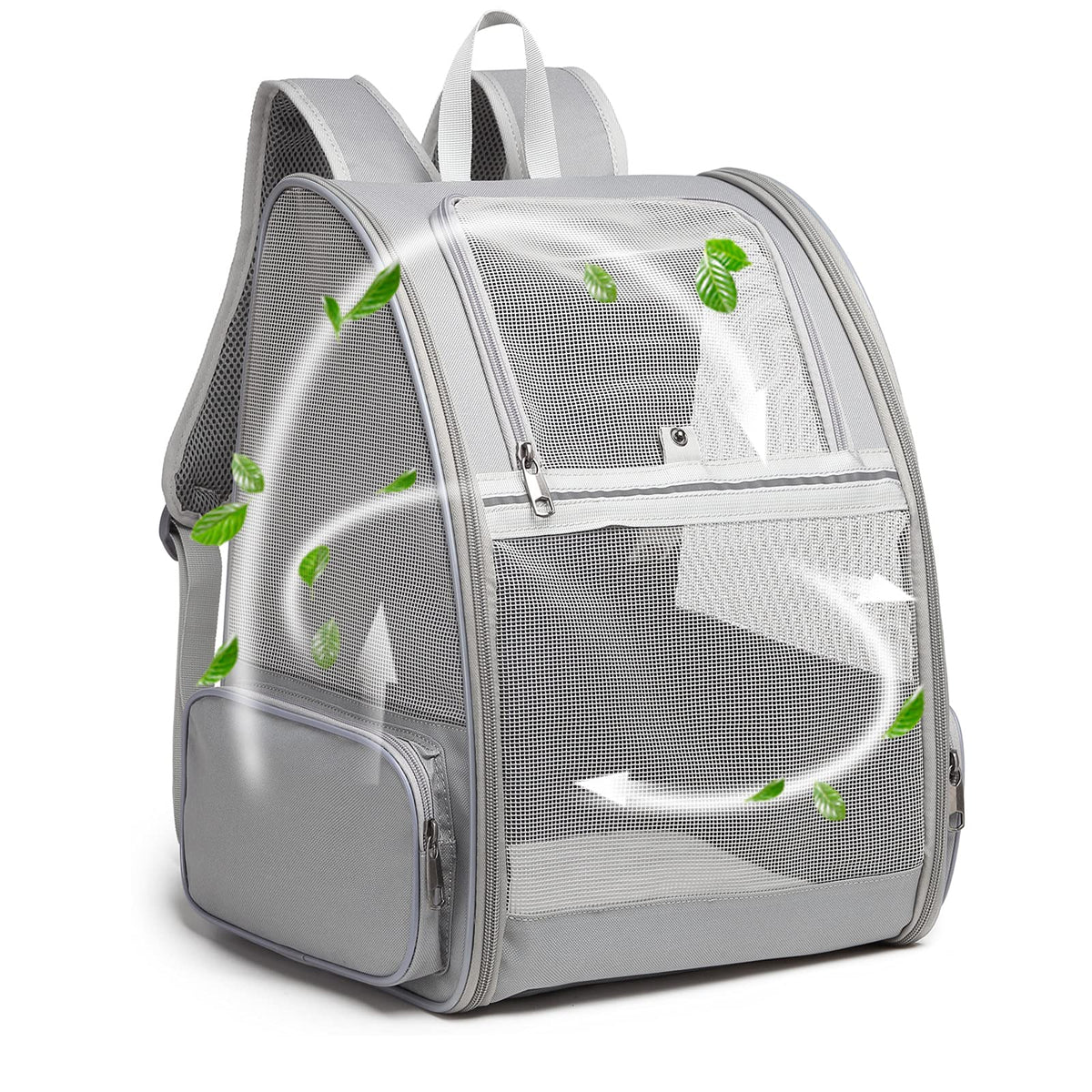 Texsens Pet Backpack front view shows roomy space for small cats and dogs on trips.