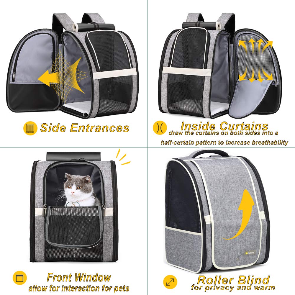 Texsens carrier backpack dimensions for small cats and dogs, fits pets up to 17 pounds.