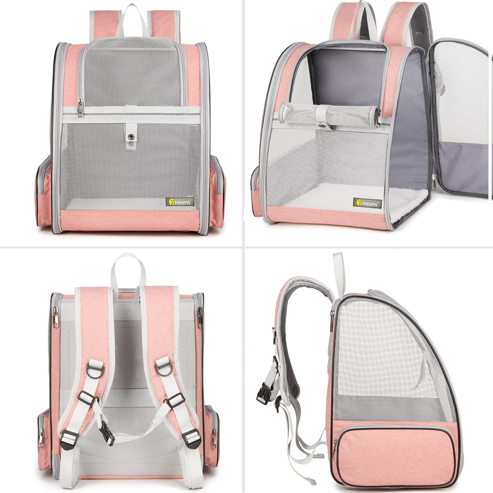 Texsens Traveler Bubble Backpack chest buckles stabilize straps for comfort.
