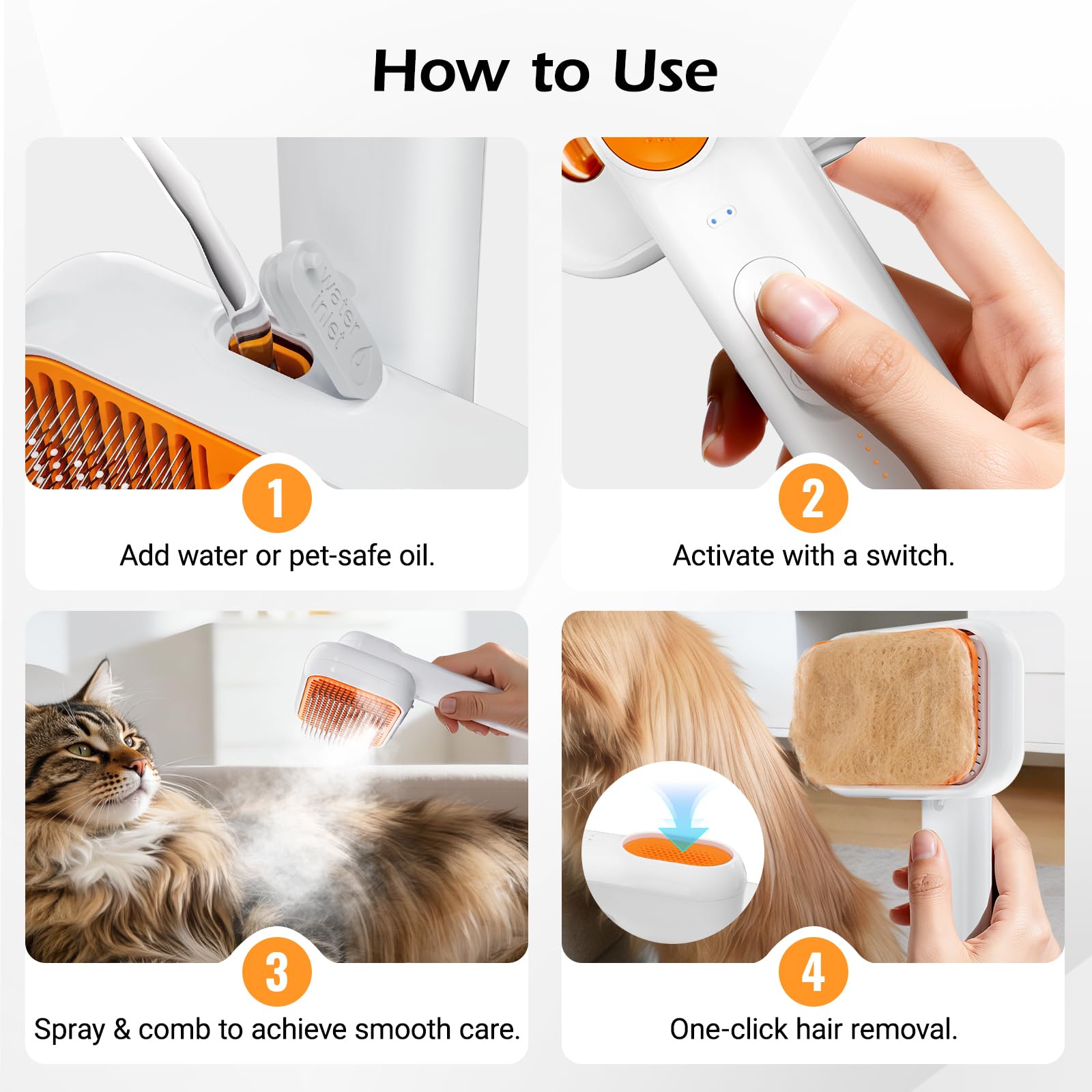 Tezkoles 3-in-1 Pet Steam Brush soft rounded teeth protect skin