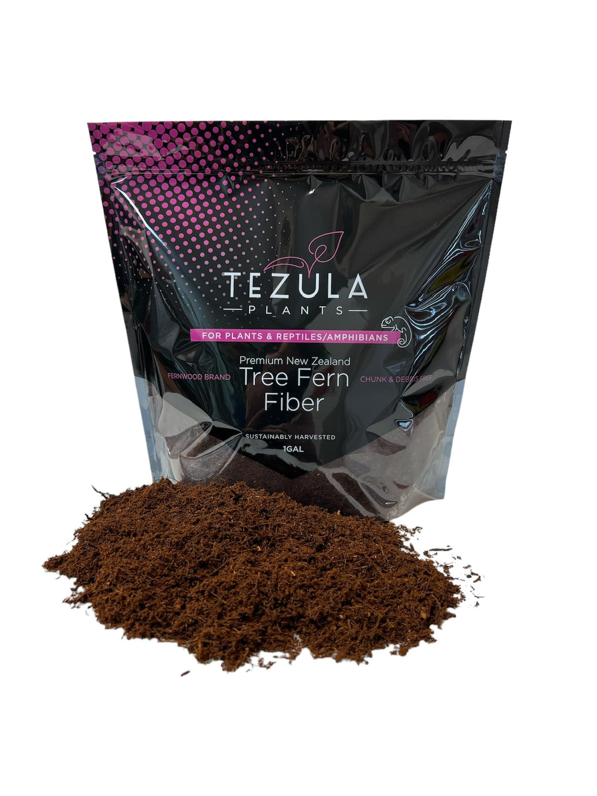 Tezula Plants debris-free tree fern fiber in a bag for easy repotting and consistent moisture.