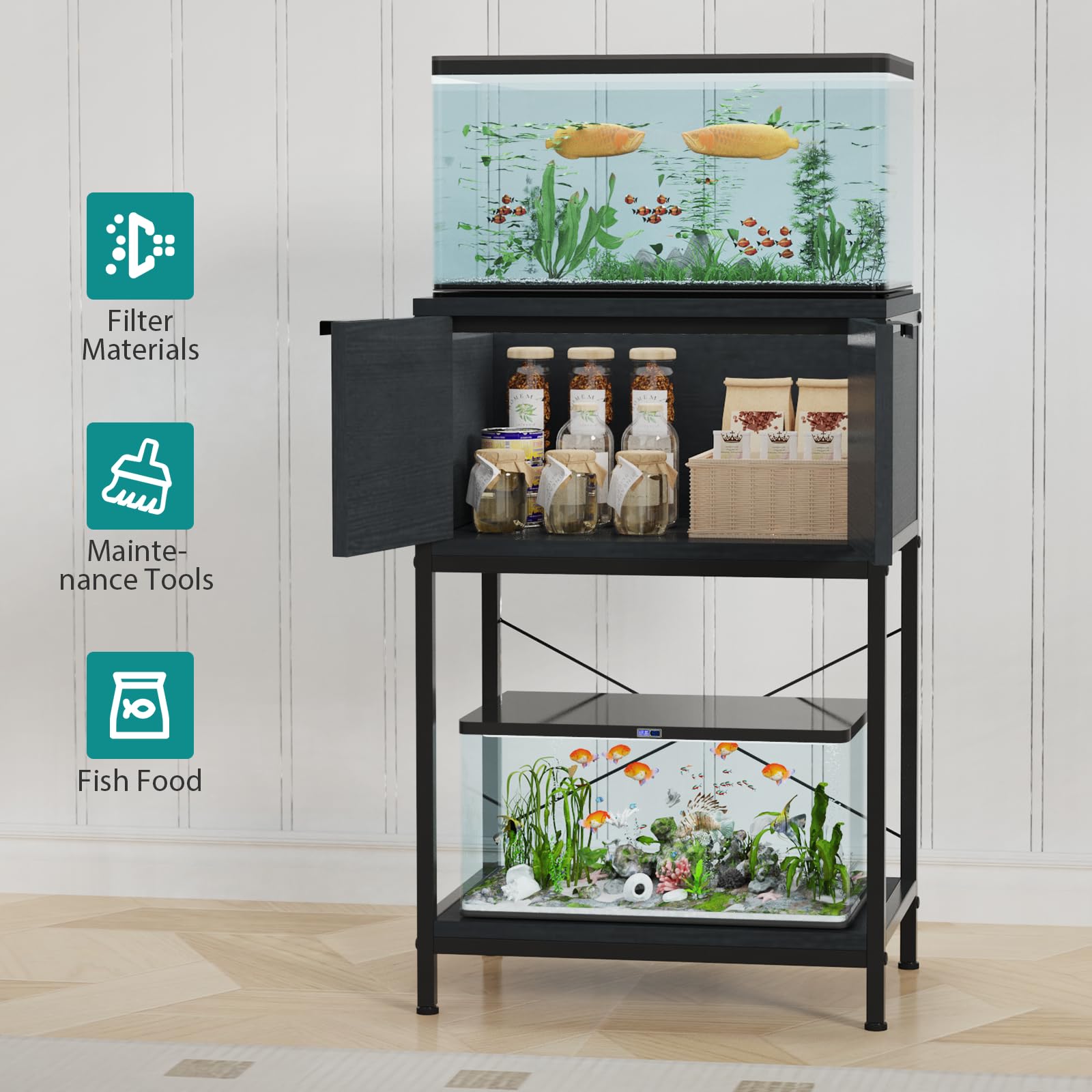 TFK storage cabinets in a clean finish enhance room clutter control
