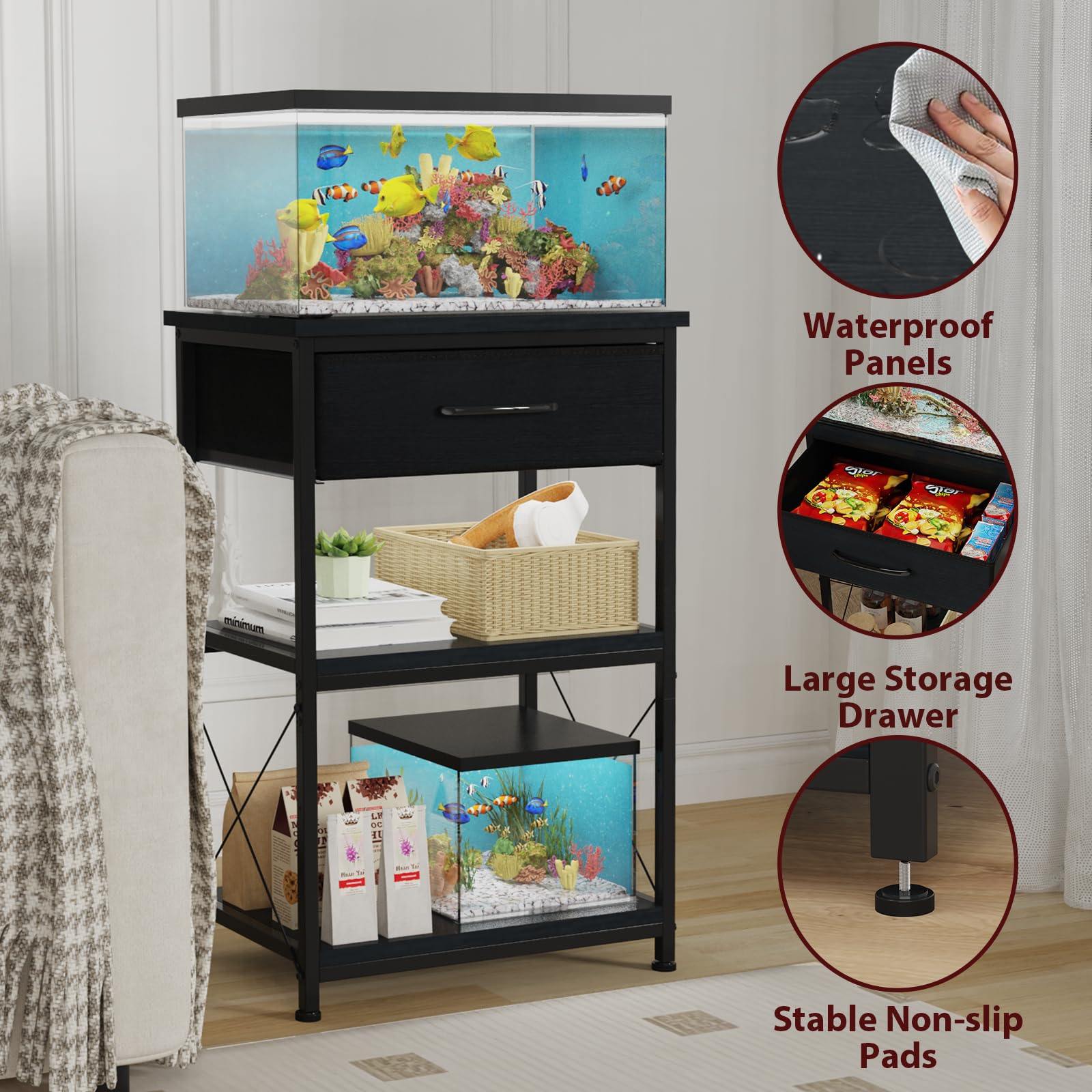 TFK stand drawer storage open showing organized fish gear.