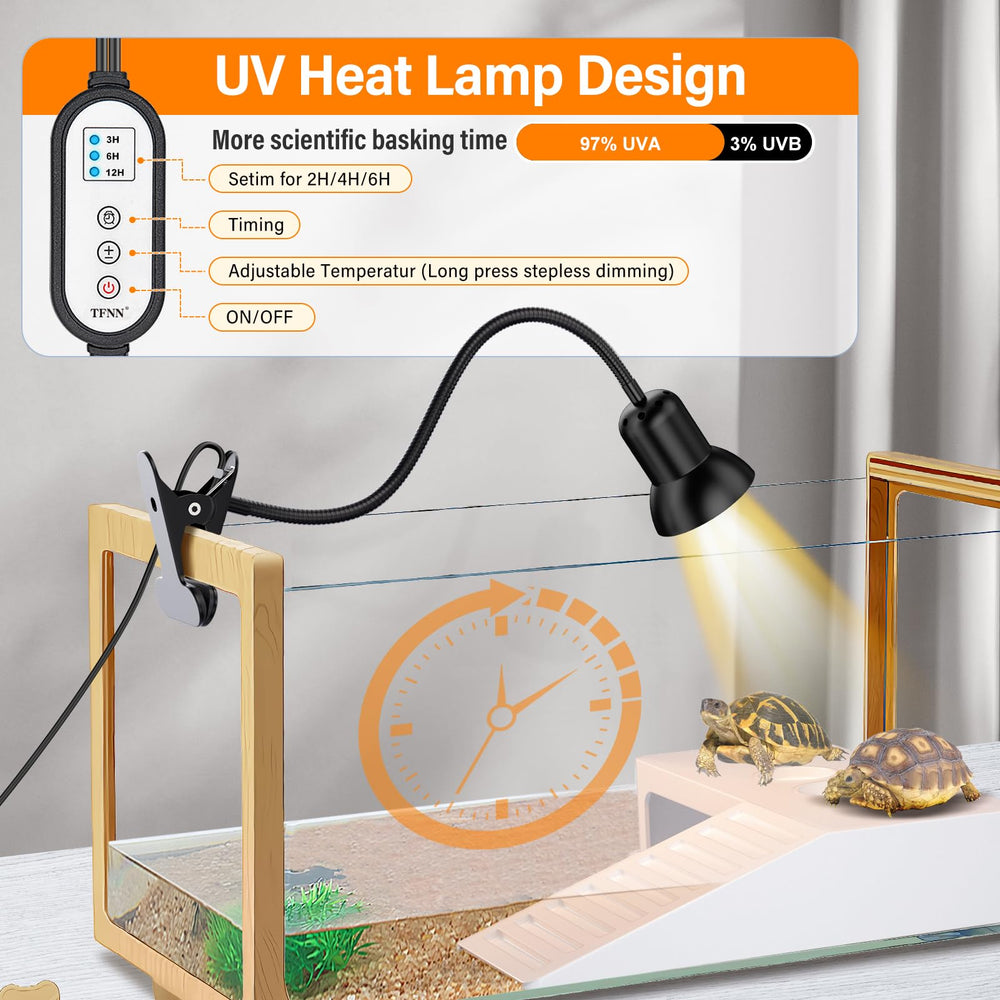 TFNN Reptile Heat Lamp dual bulbs deliver steady warmth and light.