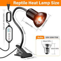 TFNN Reptile Heat Lamp with clip and 360-degree neck for flexible placement over tanks.