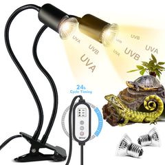 TFNN Reptile Heat Lamp dual-head over basking area for consistent warmth.