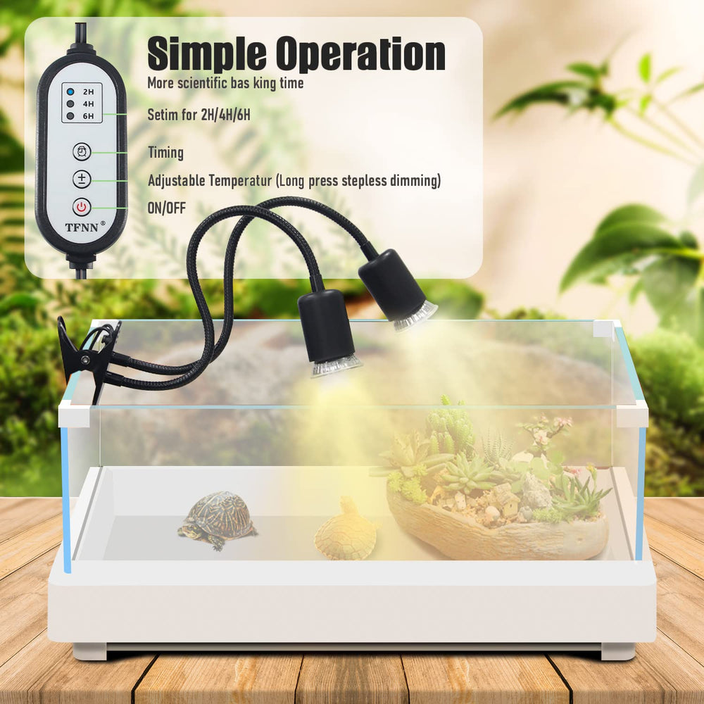 TFNN Reptile Heat Lamp with 360-degree gooseneck for flexible terrarium placement.