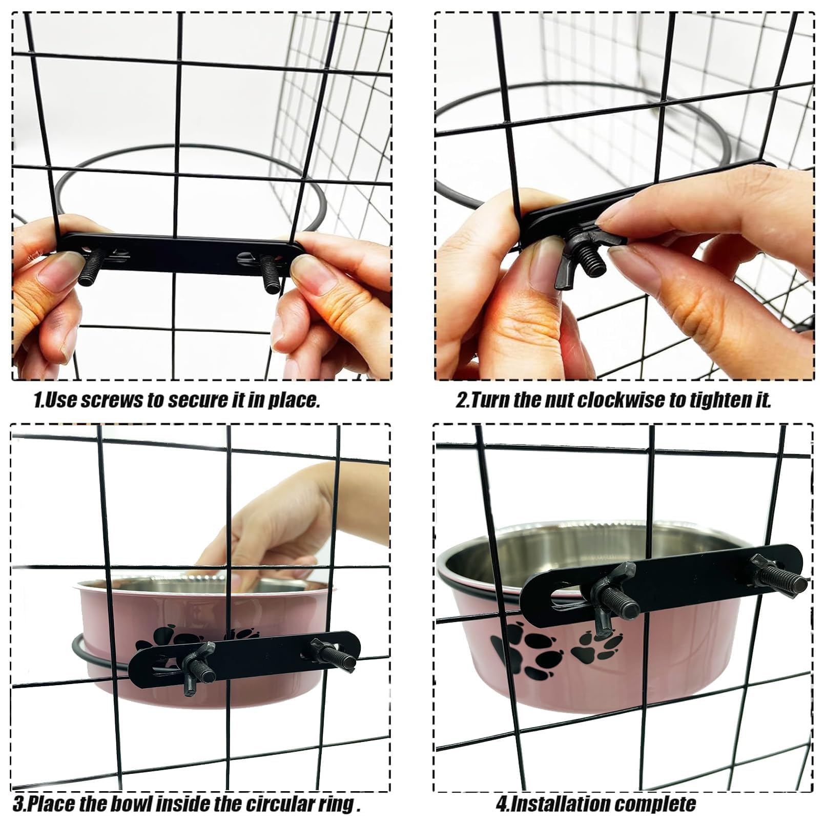 Tfwadmx adjustable-height bowl fits crate height easily.