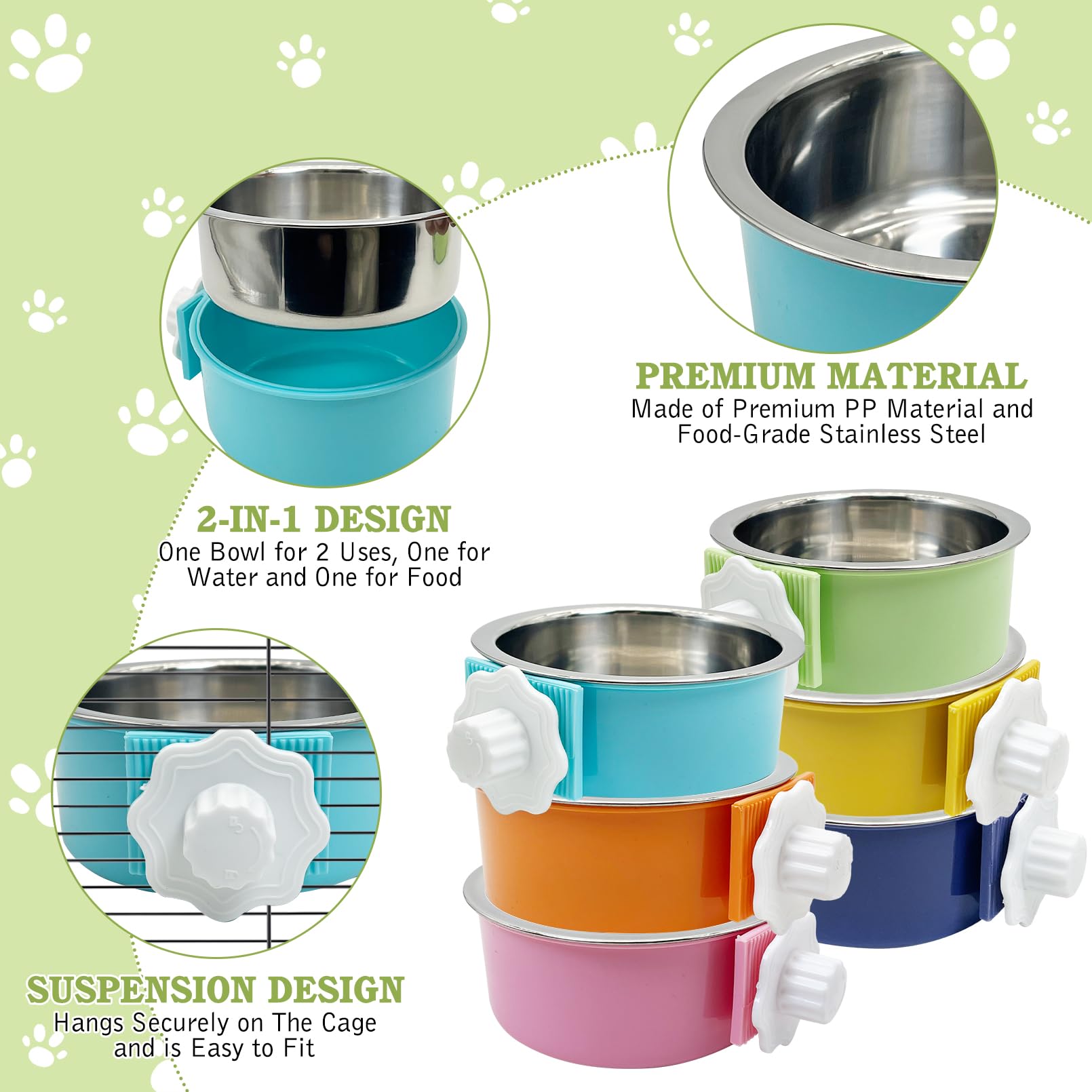 Tfwadmx crate dog bowl yellow, spill-minimizing two-in-one feeder
