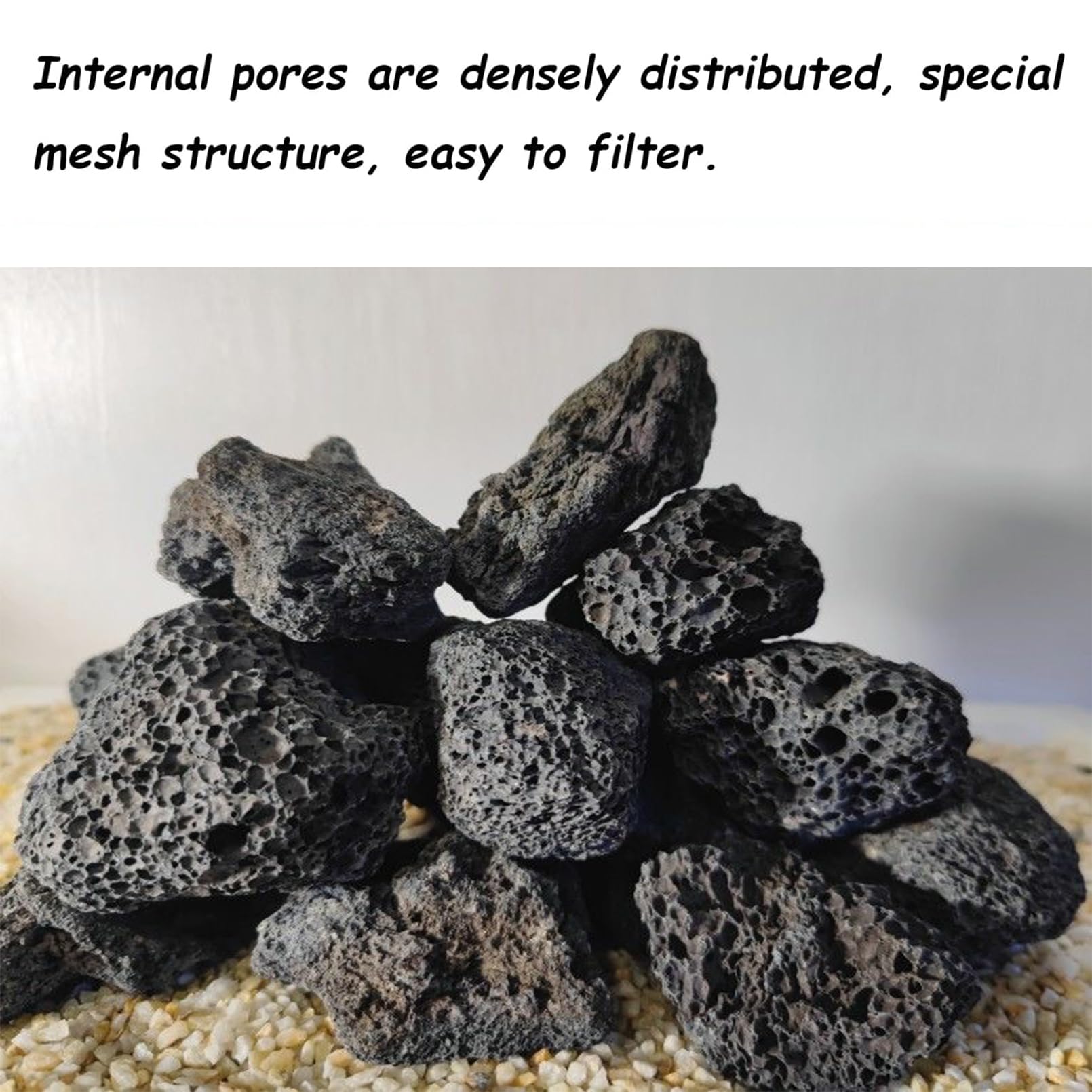 Close-up of Tfwadmx lava rock texture showing porous surface for bio-filtration.