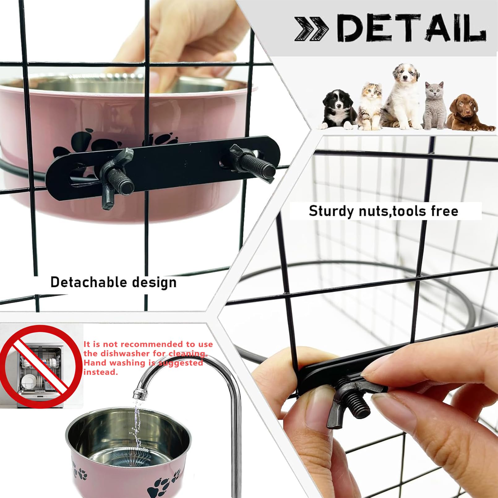 Tfwadmx pet hanging kennel bowl holder keeps bowls secure.
