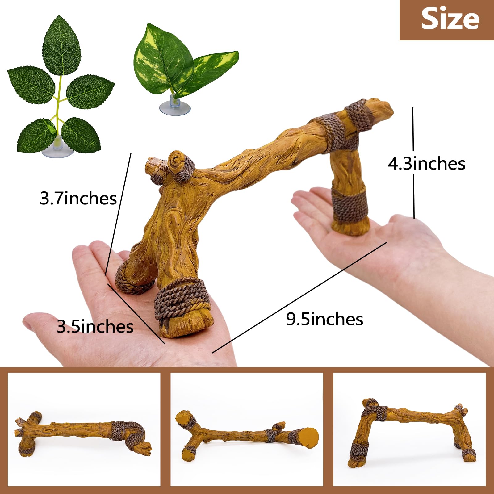 tfwadmx reptile terrarium branch with leaves: blends into desert or rainforest habitats