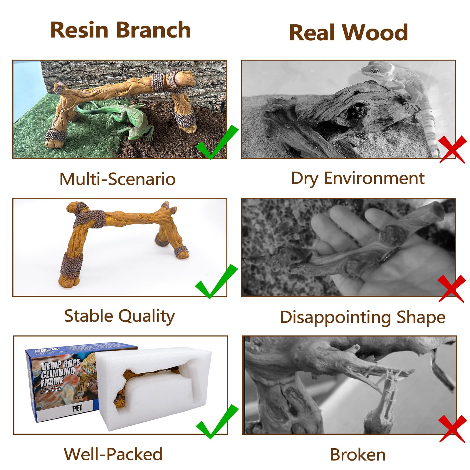tfwadmx small-reptile-branch: resin decor mimics natural wood without odor