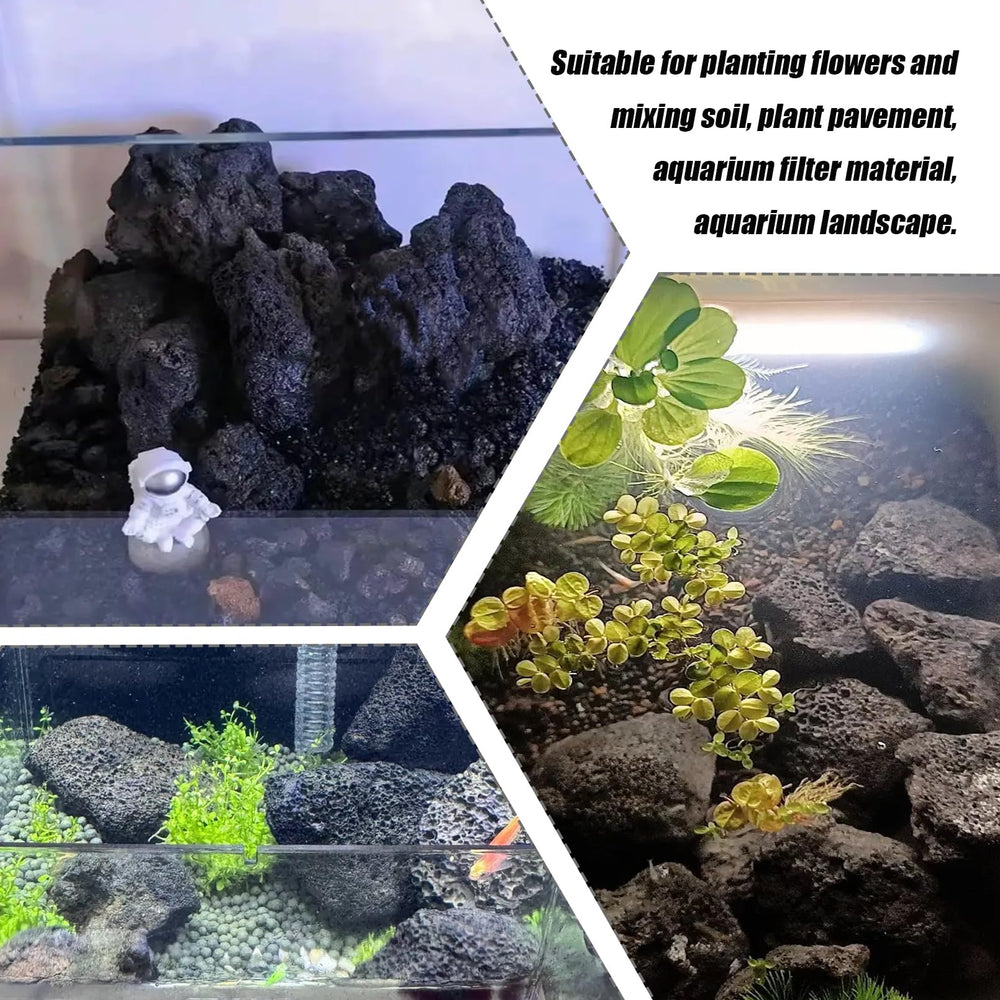 Ten-pack display of black lava stones ready for tank setup.