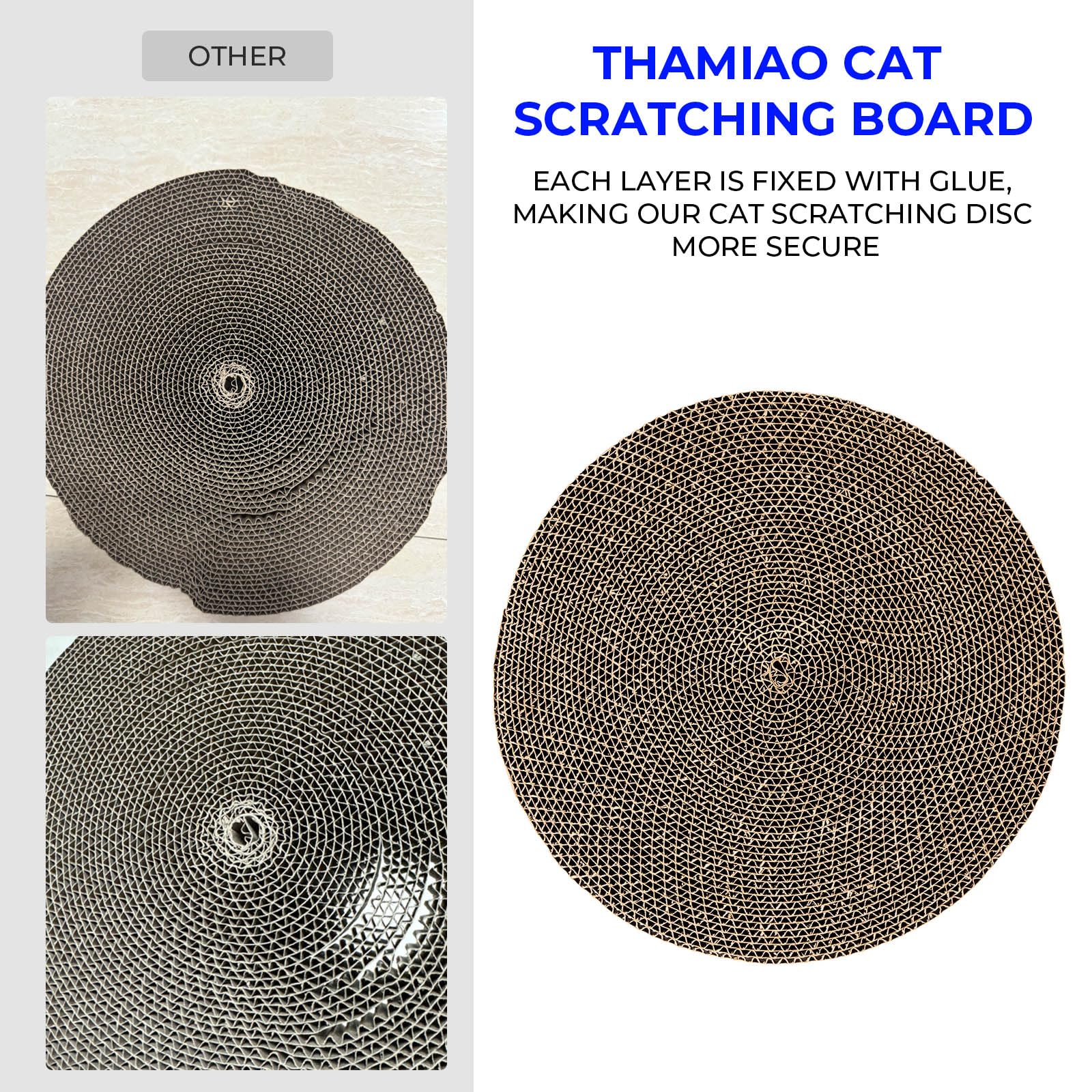 THAMIAO eco-friendly-cardboard scratchpad uses recycled material for sustainable cat play.