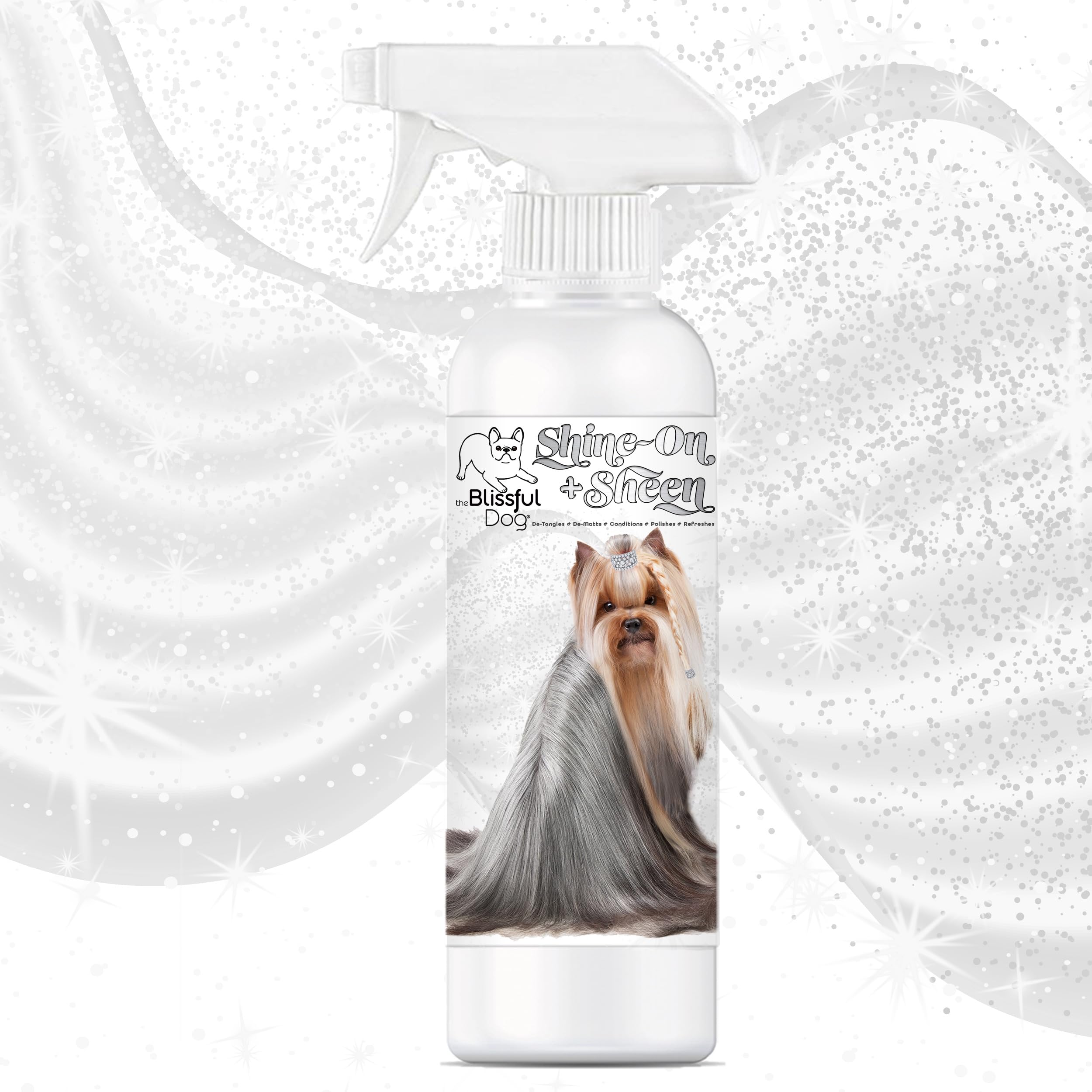 The Blissful Dog Detangler Spray applied to mats, easing brushing.