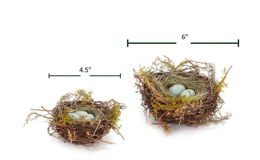 The Bridge Collection faux nest table decor close-up shows realistic texture.