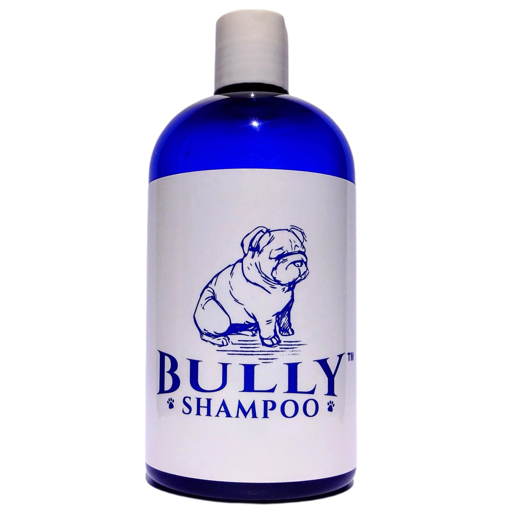 The Bully Company Bully Shampoo bottle front highlights a natural formula for Bulldogs' skin care