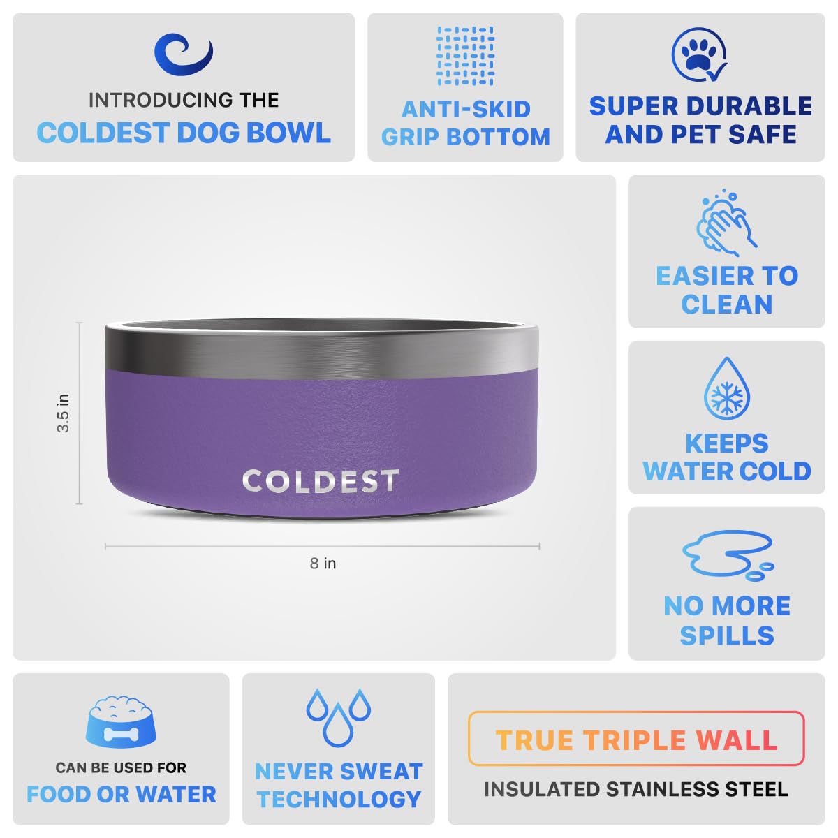 The Coldest Water dog bowl available in 25 colors to match pet style