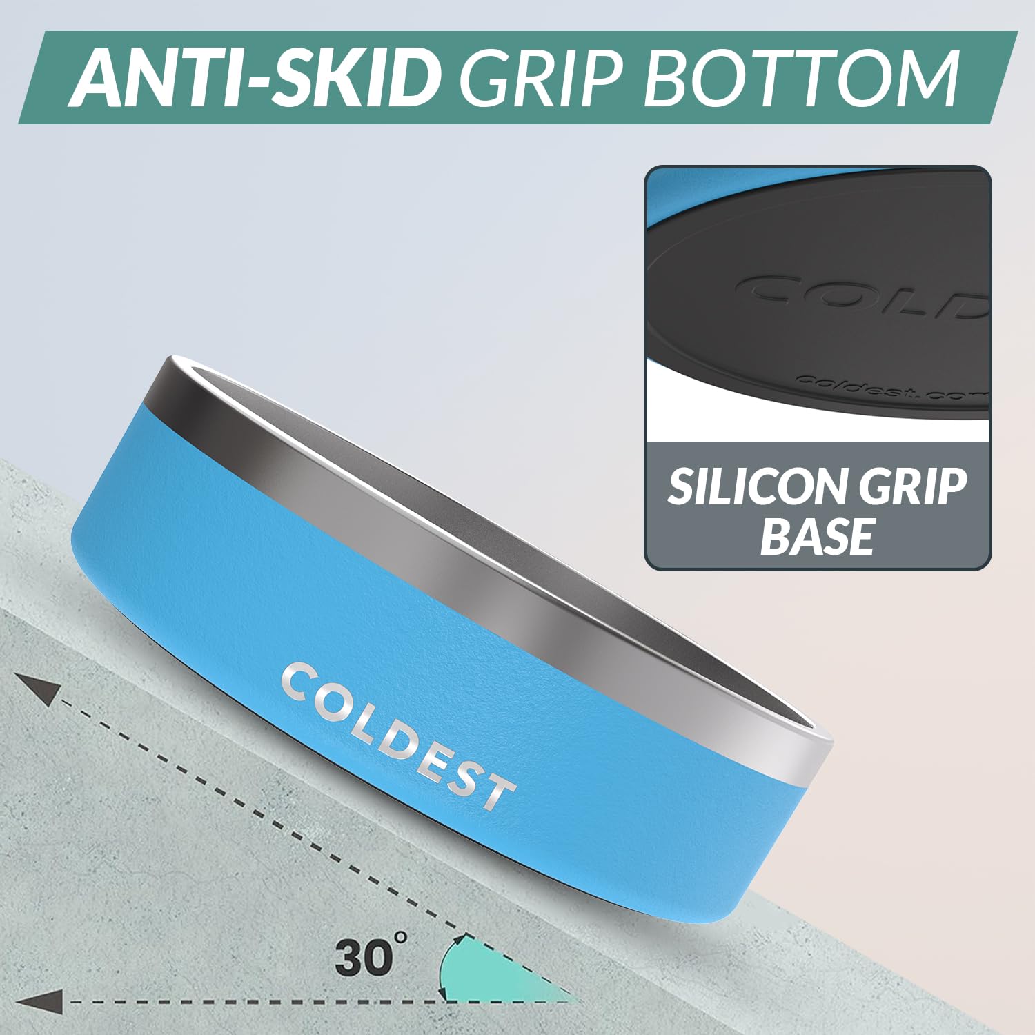 The Coldest Water dog bowl with non-slip base for stable feeding.